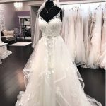 V-Neck Spaghetti Straps Wedding Dress with Tulle LaceLong A-Line Silhouette