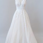 Backless Tulle Lace Wedding Dress with V-Neckline and Appliques LaceLong A-Line Silhouette