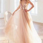 Prom Dress with Floral Pattern and Backless V-Neck Tulle LaceLong A-Line Silhouette