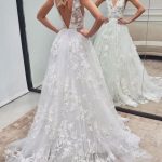 Backless Tulle Lace Wedding Dress with V-Neckline and Elegant Long A-Line Silhouette