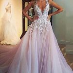 V-Neck Tulle Lace Wedding DressesLong A-Line Silhouette