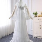 Tulle Lace Wedding Dresses with SleevesElegant Long A-Line V-Neck Style
