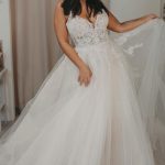 Stunning Open Back Wedding Dress with V-Neckline and TulleLong A-Line Silhouette