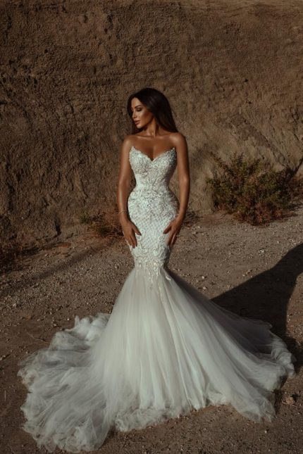 Backless Tulle Wedding Dress with Appliques LaceElegant Long Mermaid Silhouette and Sweetheart Neckline