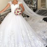 Tulle Lace Wedding Dress with Cap SleevesElegant Long Princess Style