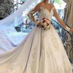 Zipper Back Wedding Dress with Lace and Long SleevesElegant Princess Style