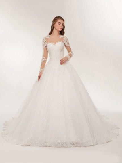 Lace Appliques Wedding Dresses with Long SleevesElegant Style