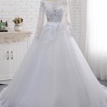 Lace Covered Button Ball Gown Wedding Dresses with Long SleevesElegant Style