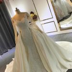 Lace Mermaid Wedding Dresses with Detachable Train and Long SleevesElegant Style