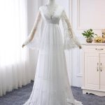 Tulle Wedding Dresses with V-Neckline and Long SleevesElegant Long Style
