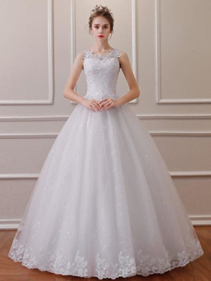 Sleeveless Lace Ball Gown Wedding Dresses with Elegant Design