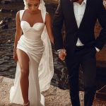 Ivory High Split Sweetheart Wedding Dresses with Elegant Sleeveless Straps