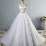 Lace Sashes Tulle Wedding Dresses with Elegant Spaghetti StrapsSquare Neckline