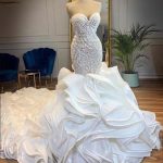 Crystal Mermaid Wedding Dresses with Elegant Sweetheart Lace-Up Design