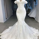 Lace Mermaid Wedding Dresses with Elegant Sweetheart Short Sleeves
