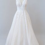Appliques Tulle A-Line Wedding Dress with Elegant V-Neckline