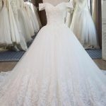 Beaded Court Train Wedding Dresses with Appliques and Elegant V-Neck Ball Gown Style