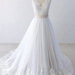 A-Line Wedding Dress with Elegant V-Neck Lace and Tulle Combination