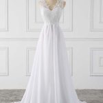 Sleeveless Covered Button Ruffles Wedding Dresses with Elegant V-Neckline