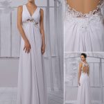 Empire Chiffon V-Neck Illusion Back Wedding Dress with Floral Applique