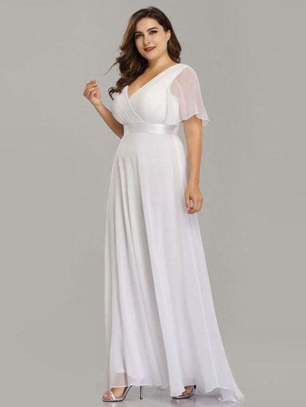 V-Neck Half-Sleeves Ruffles Wedding Dresses with Empire Waist Elegance