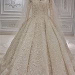 Expensive Ball Gown Wedding Dress with Intricate Lace Appliques and Long Sleeves