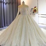 Bateau Long Sleeves Lace-Up Ball Gown Wedding Dresses with Train for a Timeless Look