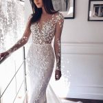 White Wedding Dress with Fall-Inspired Long Sleeves and Mermaid Silhouette