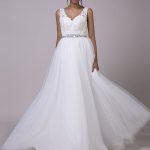 Sleeveless A-Line Wedding Dresses with Fancy V-Neck and Lace-Up Detailing