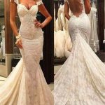 Fit and Flare Lace Wedding Dresses with Open Back and Crystals Embellishments