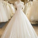 Off-the-Shoulder Lace Tulle Wedding Dresses with Applique Ball Gown Silhouette