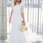 Half Sleeve Lace Mermaid Wedding DressFloor-Length Bateau Style