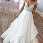 Simple Wedding Dress with Floor Length and Spaghetti Straps for Beach Ceremonies