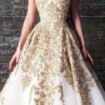 Gold Beading Long Wedding Dress with Sweetheart Tulle Prom Style