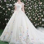 Off-The-Shoulder Rhinestones Beading Short Sleeve Quinceanera Dresses with Train