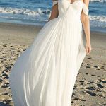 Simple Long Pleated Wedding Dress with Off-the-Shoulder Chiffon Style for the Beach