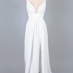 Sheath Wedding Dress with Front Slit and Lace Chiffon Details