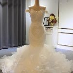 Mermaid Wedding Dresses with Full Beading and Off-the-Shoulder Lace-Up Style