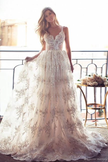 Modern Summer Bridal Gowns with Open Back and Full Lace Design