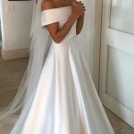 Satin Off-The-Shoulder Wedding DressSimple A-Line Style (FY7279)