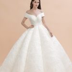 Off-The-Shoulder Lace Beads Ball Gown Wedding Dress with Gorgeous Design