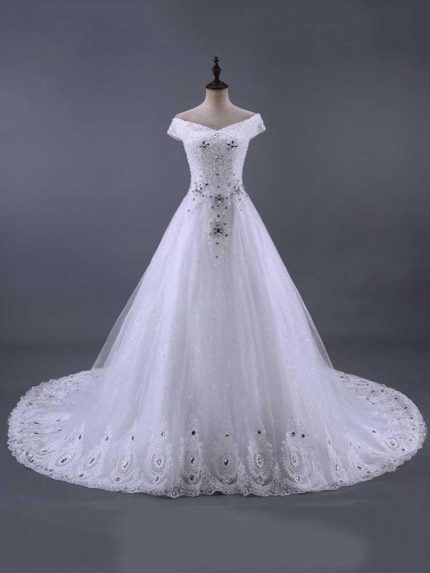 Elegant Beaded Ball Gown Wedding Dresses with Glamorous Lace-Up Details
