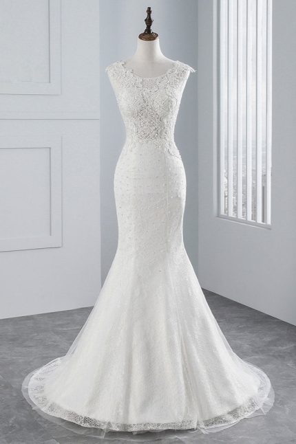 Gorgeous Tulle Appliques Lace Wedding DressGlamorous Long Mermaid Style