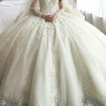 Beautiful Beaded Ball Gown Wedding Dresses with Glamorous Long Sleeves and Lace