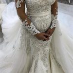 New Arrival Ruffled Mermaid Bridal Gowns with Glamorous Long Sleeves Lace and Tulle