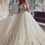 Gorgeous Lace Bridal Gown with Off-the-Shoulder Ball Gown Silhouette and Glamorous Lace Design