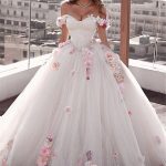 Stunning Flower Ball Gown Wedding Dresses with Off-The-Shoulder Design