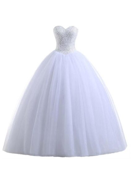 Stunning Beaded Ball Gown Tulle Wedding Dresses with Sweetheart NecklineGlamorous Style