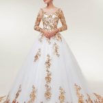 Golden Jewel Long Sleeve Ball Gown Wedding Dresses for a Glamorous Look