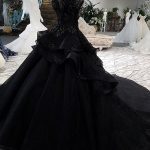Glamorous Black Ball Gown Wedding Dress with Cap Sleeves and a Long Silhouette